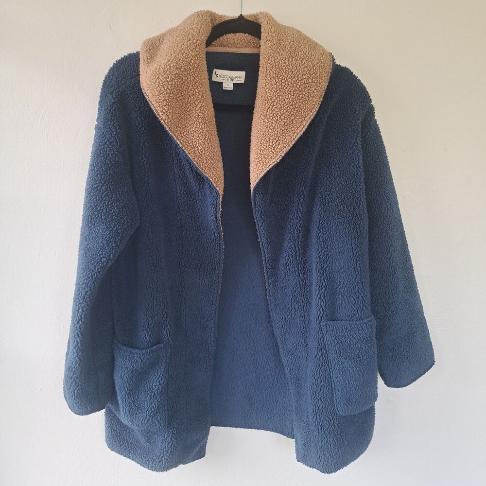 Koolaburra by UGG Women's Cozy Sherpa Shawl Collar Open Front Jacket Small Blue